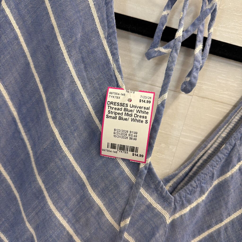 Blue/ White Striped Midi Dress Small