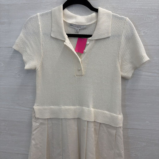 Flat White White Sweater Short Sleeve Top Pleated Skirt Layered Dress Extra Small