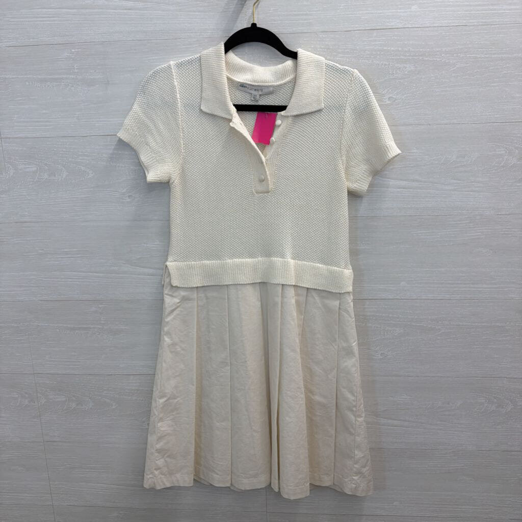 Flat White White Sweater Short Sleeve Top Pleated Skirt Layered Dress Extra Small