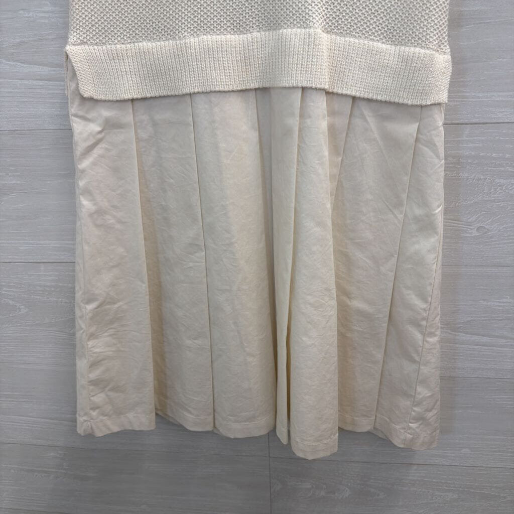 Flat White White Sweater Short Sleeve Top Pleated Skirt Layered Dress Extra Small