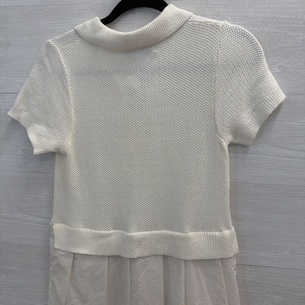 Flat White White Sweater Short Sleeve Top Pleated Skirt Layered Dress Extra Small