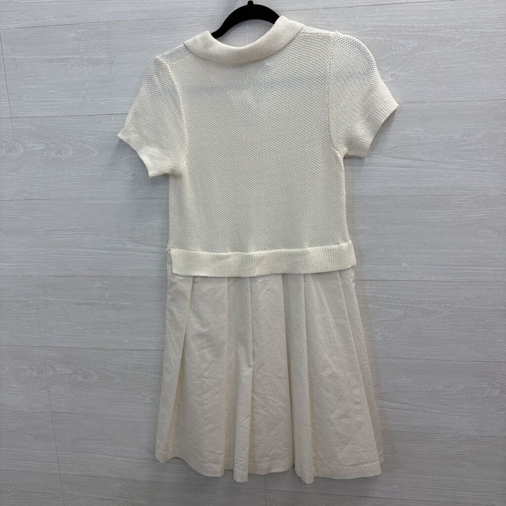 Flat White White Sweater Short Sleeve Top Pleated Skirt Layered Dress Extra Small
