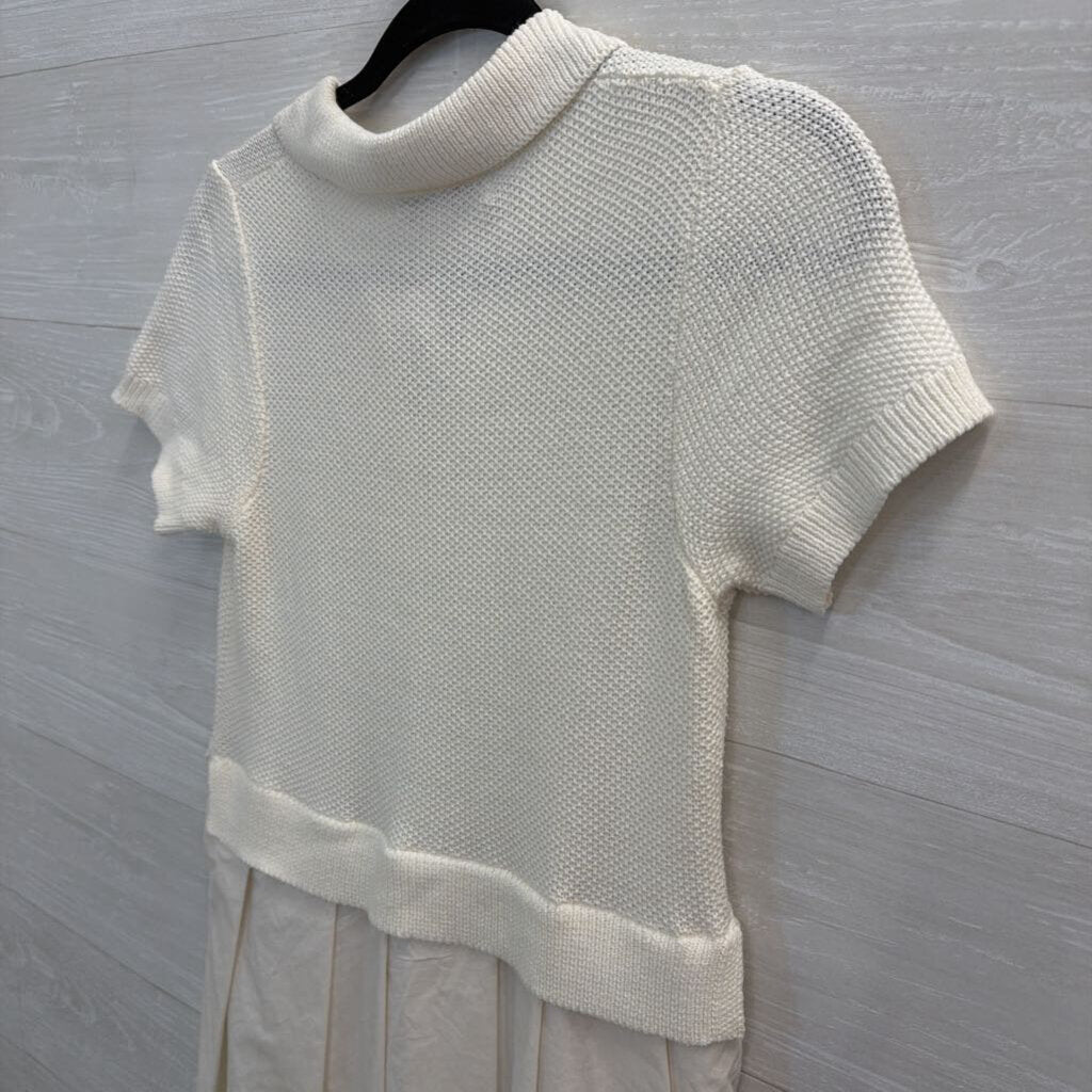 Flat White White Sweater Short Sleeve Top Pleated Skirt Layered Dress Extra Small