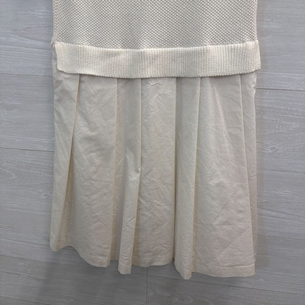 Flat White White Sweater Short Sleeve Top Pleated Skirt Layered Dress Extra Small