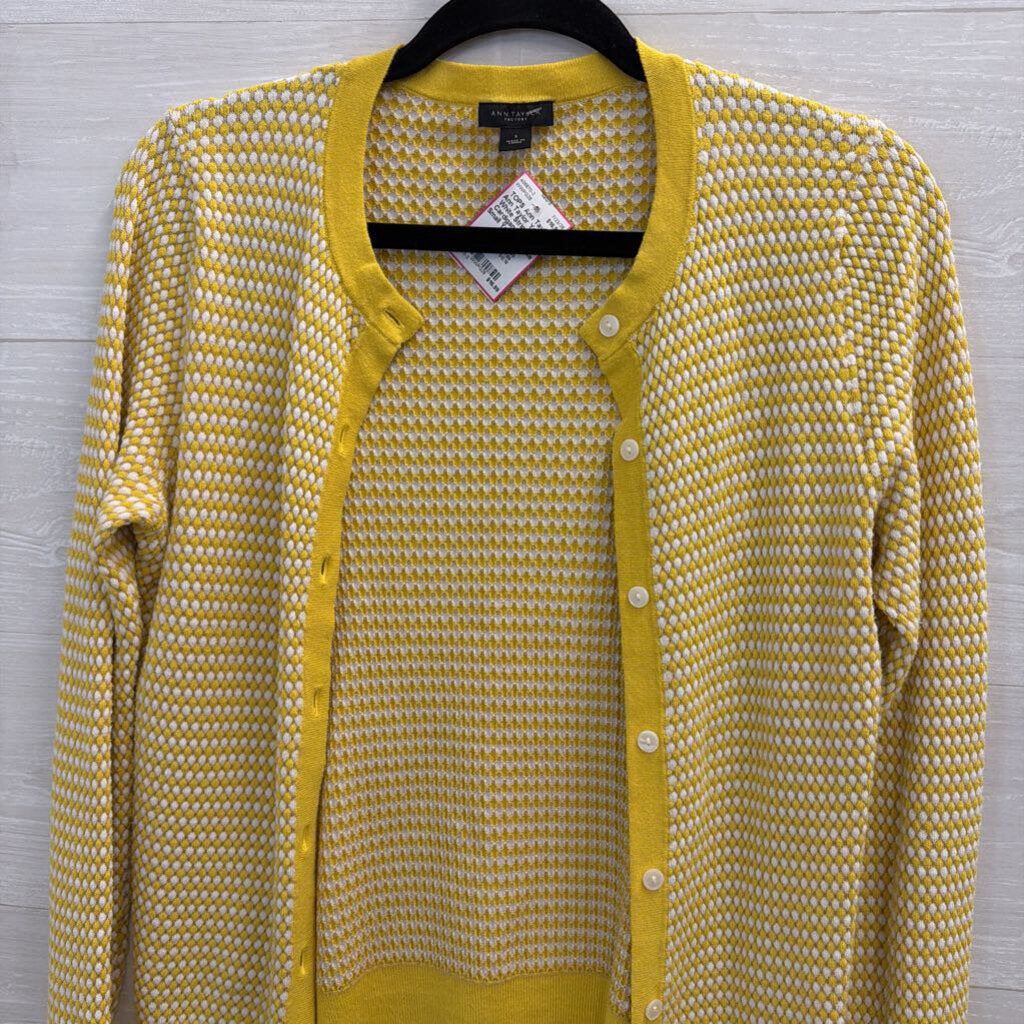 Ann Taylor Yellow/ White Striped Knit Cardigan Sweater Small