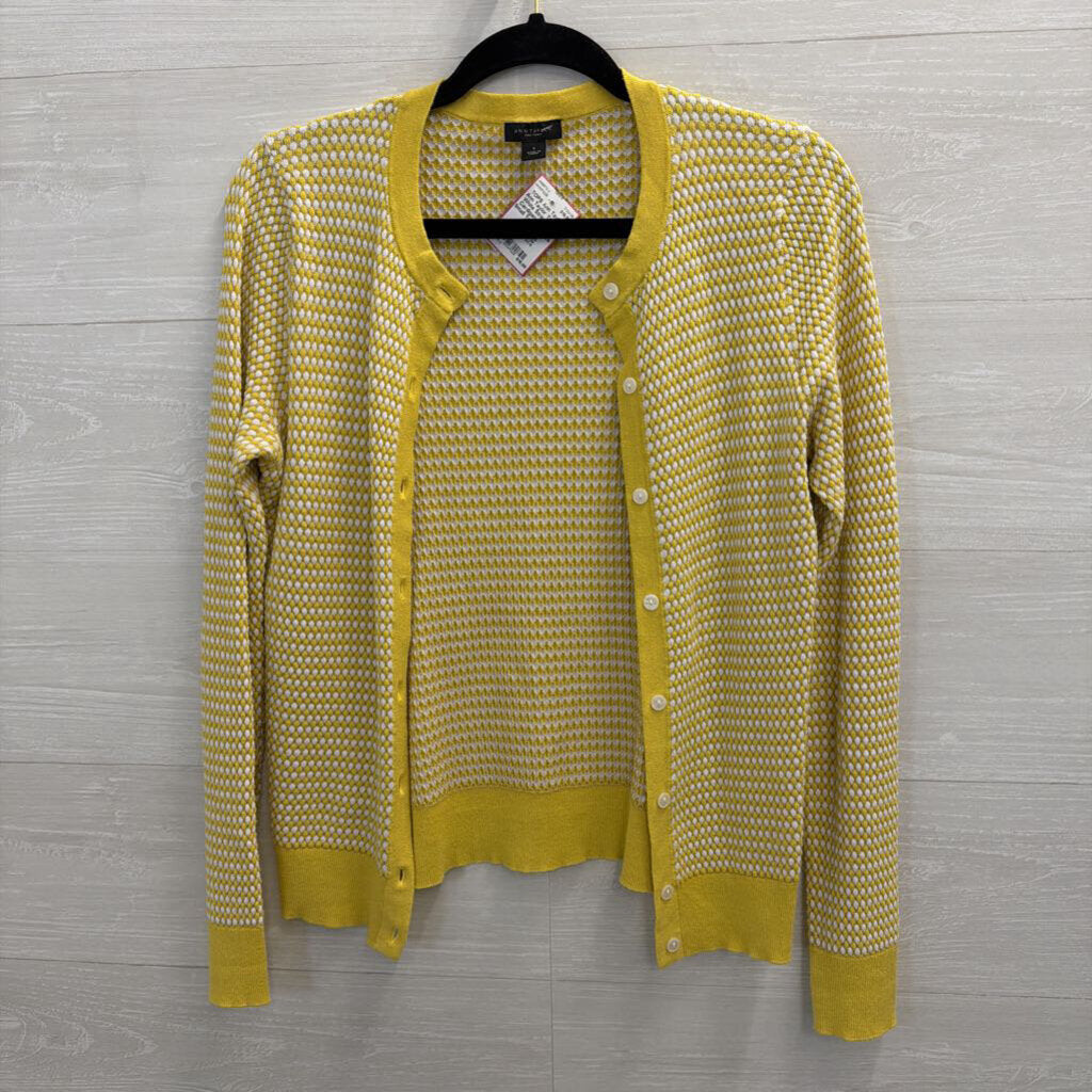 Ann Taylor Yellow/ White Striped Knit Cardigan Sweater Small