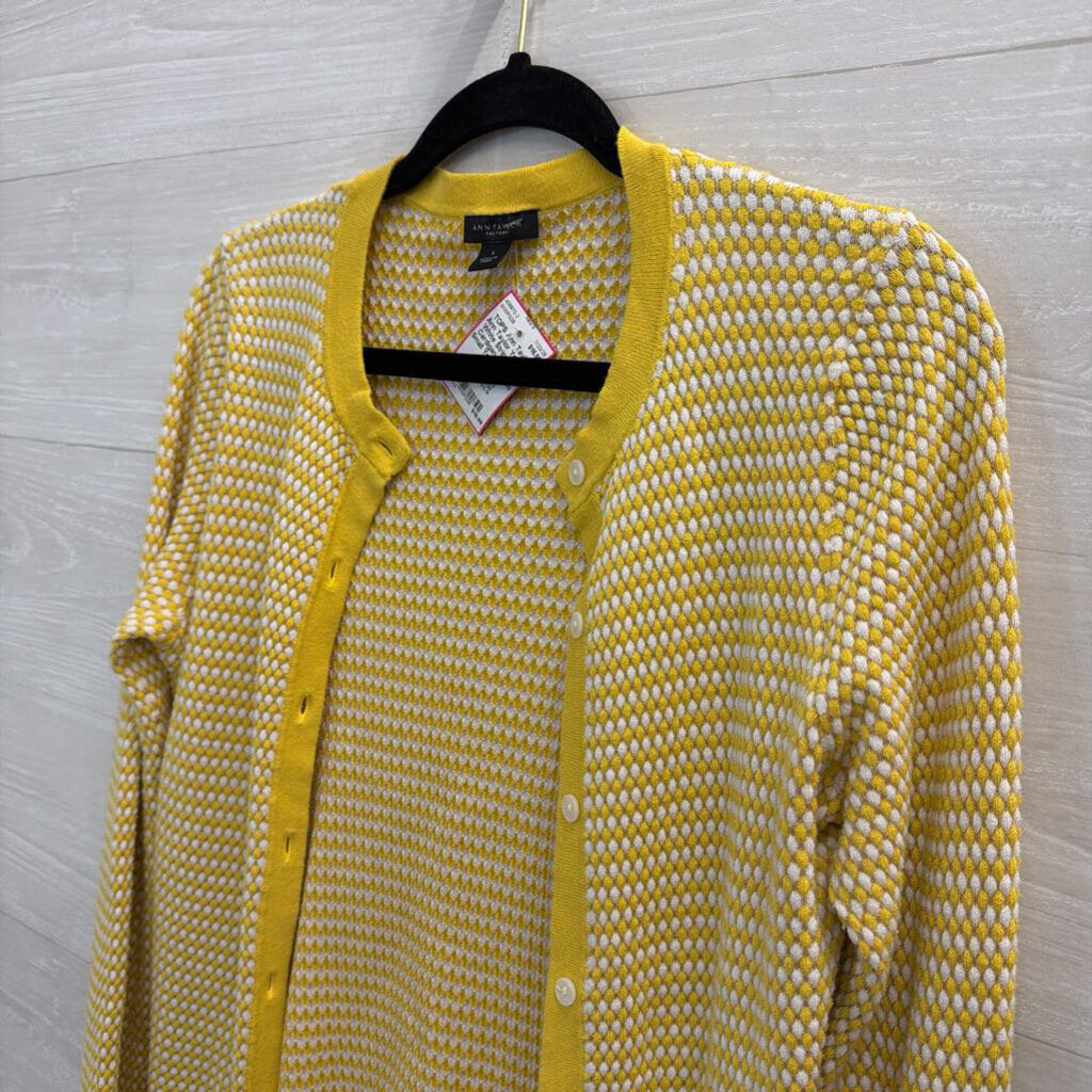 Ann Taylor Yellow/ White Striped Knit Cardigan Sweater Small