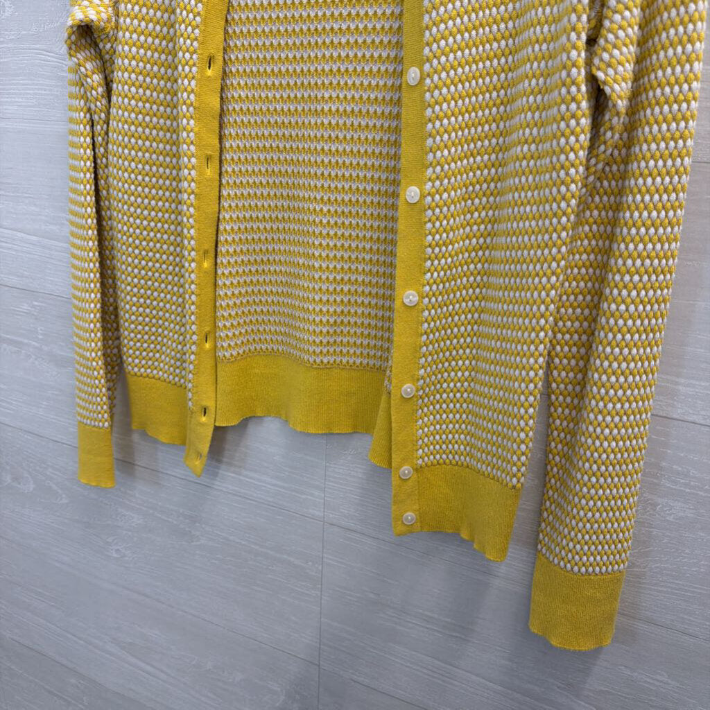 Ann Taylor Yellow/ White Striped Knit Cardigan Sweater Small