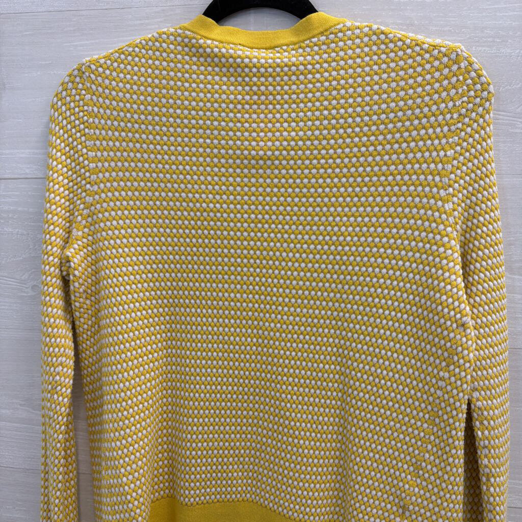 Ann Taylor Yellow/ White Striped Knit Cardigan Sweater Small