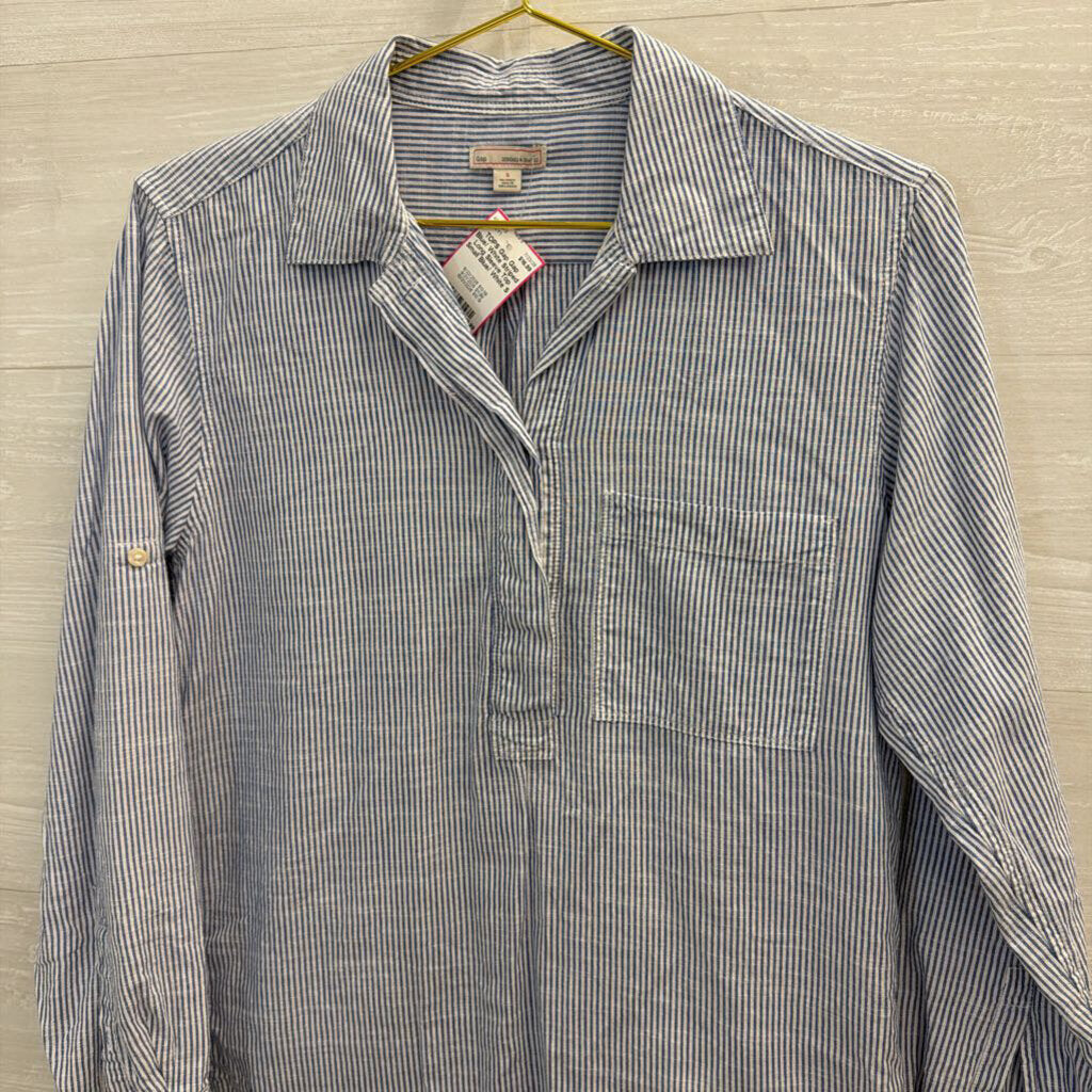 Gap Blue/ White Striped Long Sleeve Top Small