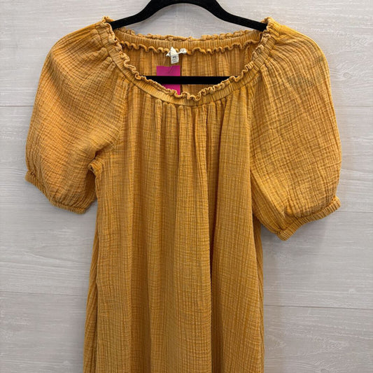 Wonderly Yellow Textured Short Puff Sleeve Top Small Petite
