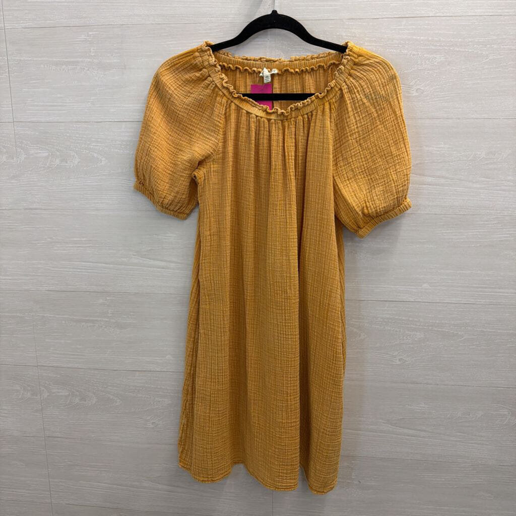 Wonderly Yellow Textured Short Puff Sleeve Top Small Petite