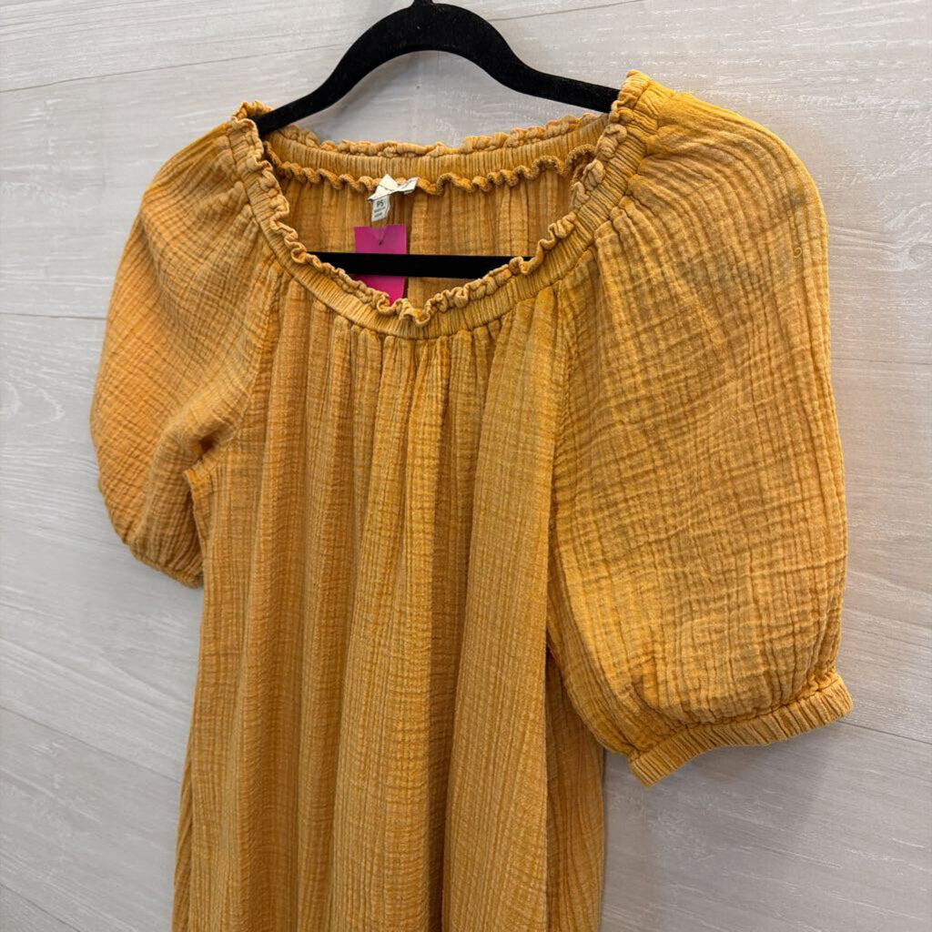 Wonderly Yellow Textured Short Puff Sleeve Top Small Petite
