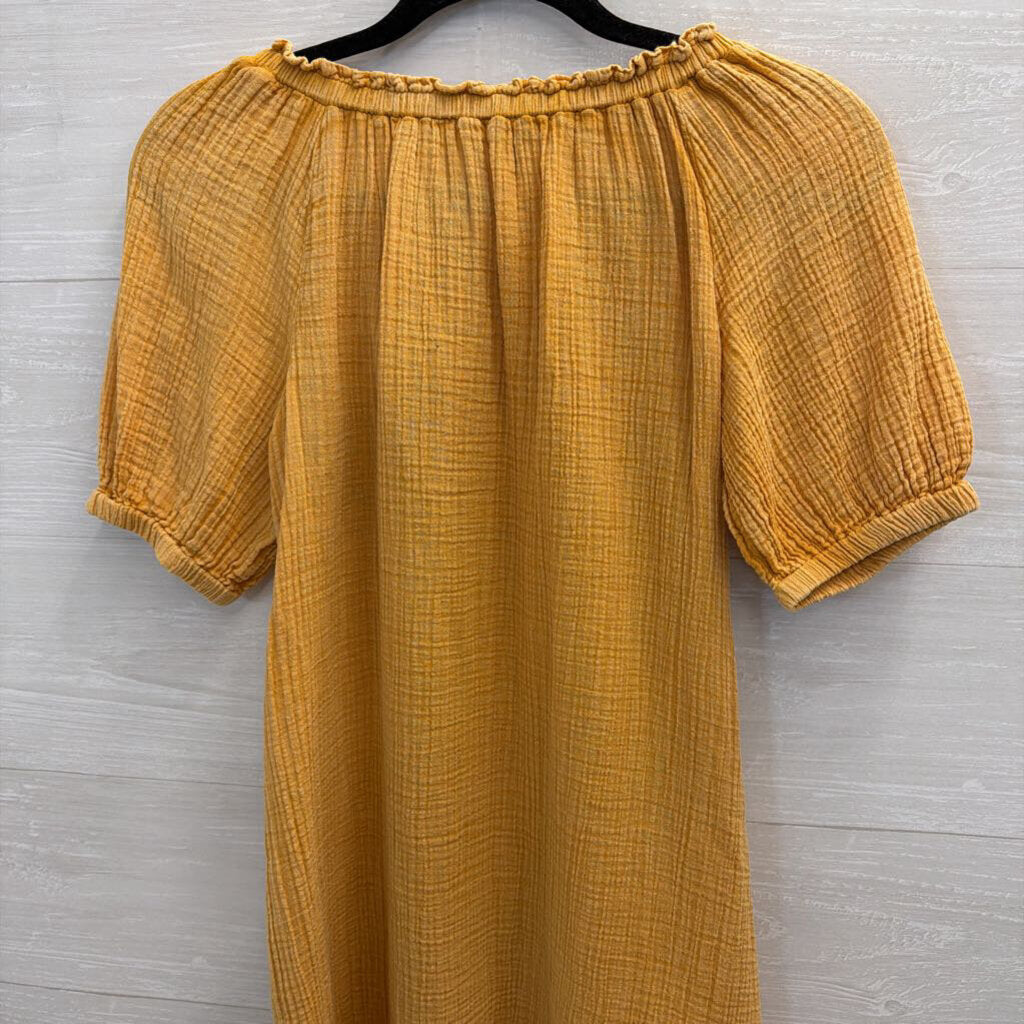 Wonderly Yellow Textured Short Puff Sleeve Top Small Petite
