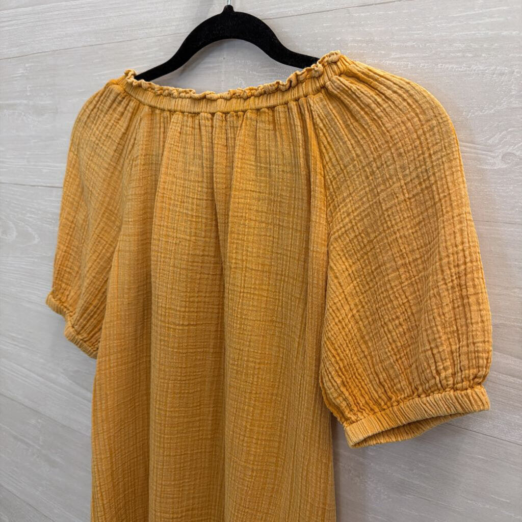 Wonderly Yellow Textured Short Puff Sleeve Top Small Petite