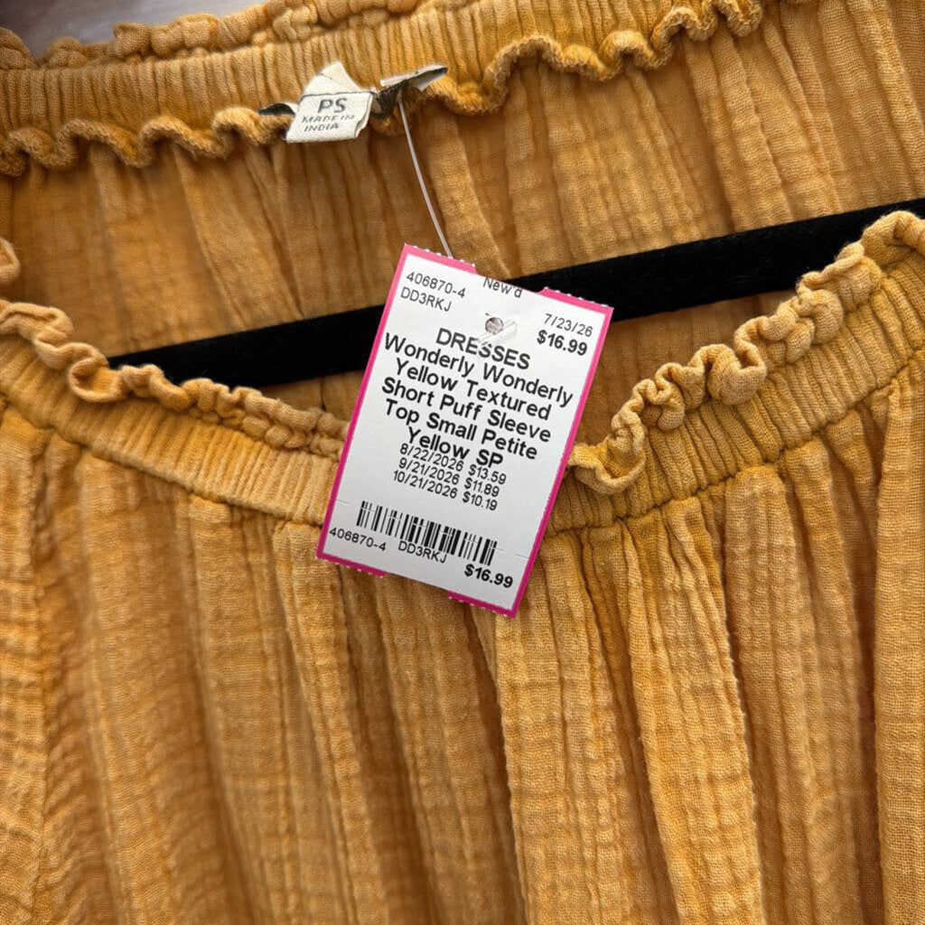 Wonderly Yellow Textured Short Puff Sleeve Top Small Petite