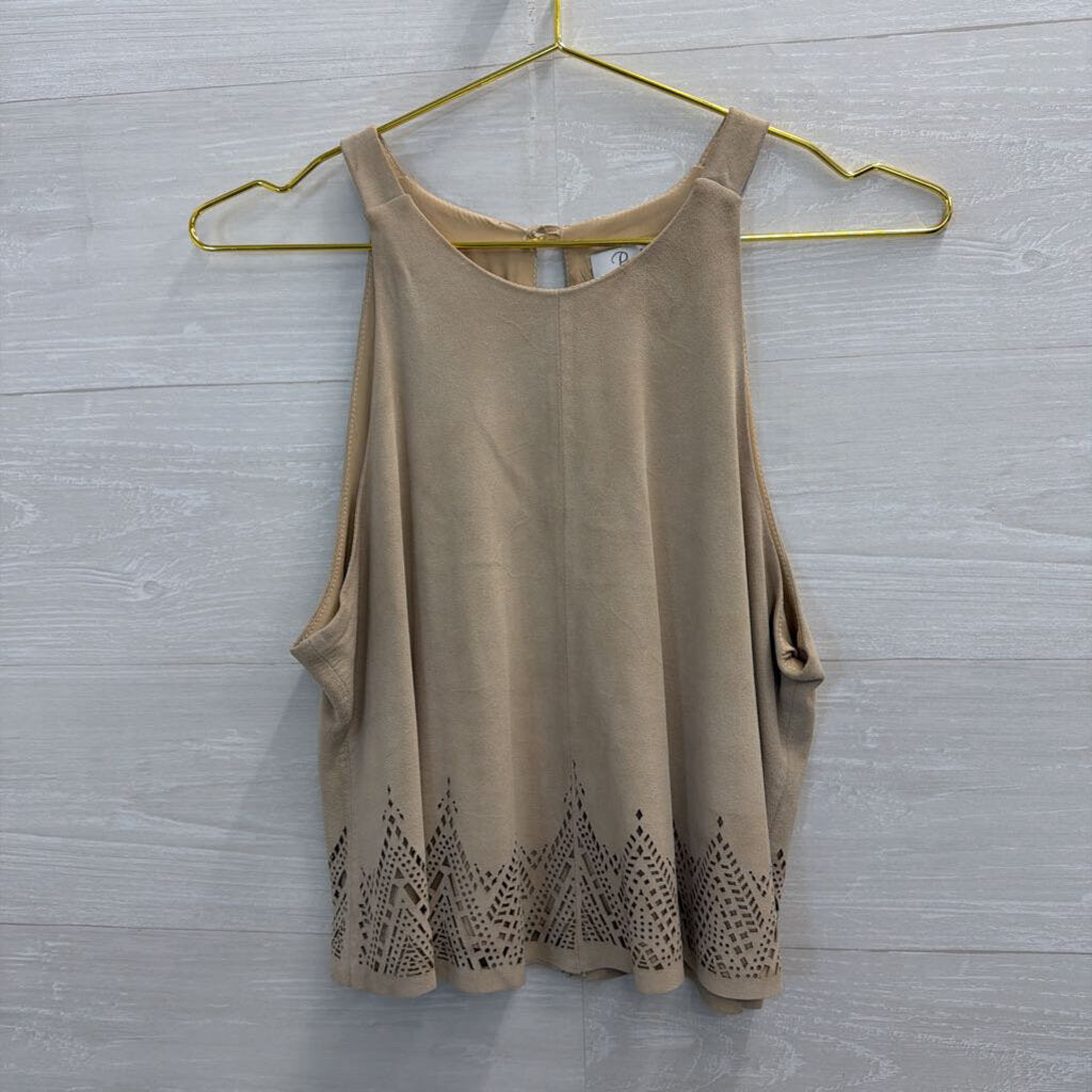 Parker Beige Suede Cropped Tank Top Small