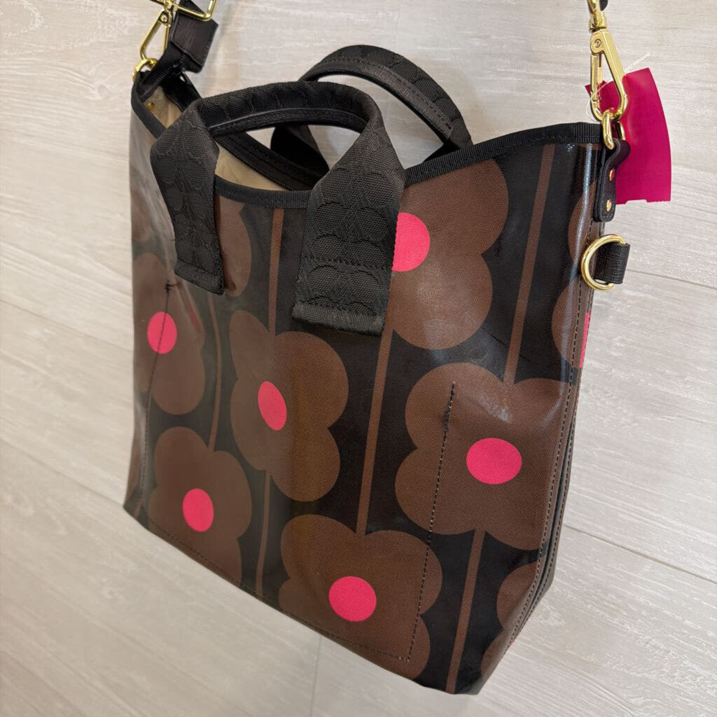 Oria Kiely Brown/ Pink Print Carryall Tote Purse