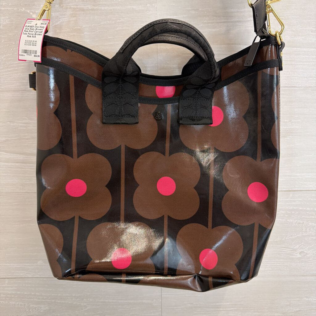 Oria Kiely Brown/ Pink Print Carryall Tote Purse