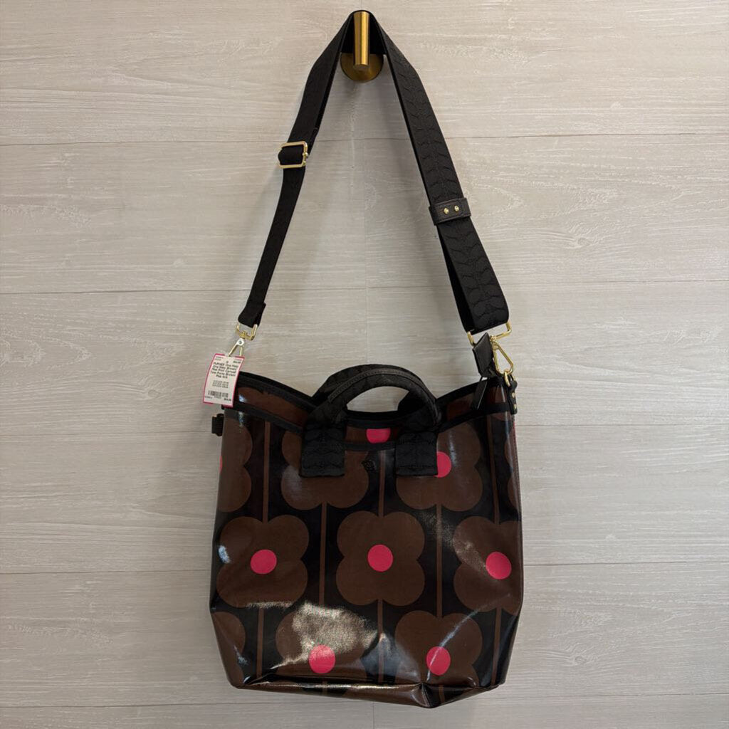 Oria Kiely Brown/ Pink Print Carryall Tote Purse
