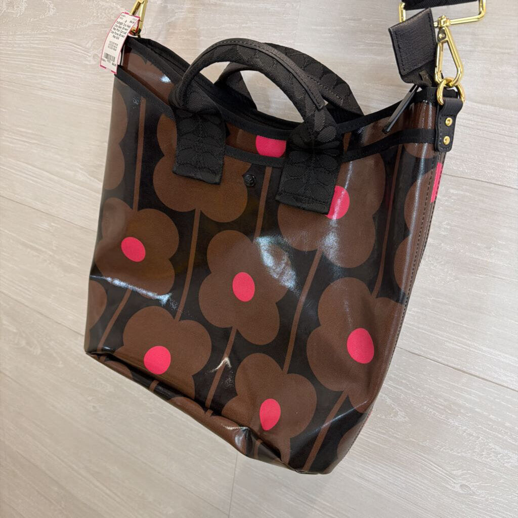Oria Kiely Brown/ Pink Print Carryall Tote Purse