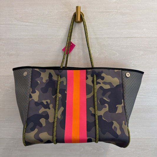 Haute Shore Green/ Multi Camo Print Neoprene Greyson Tote Bag