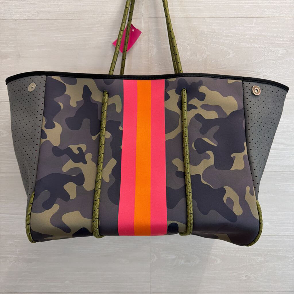 Haute Shore Green/ Multi Camo Print Neoprene Greyson Tote Bag