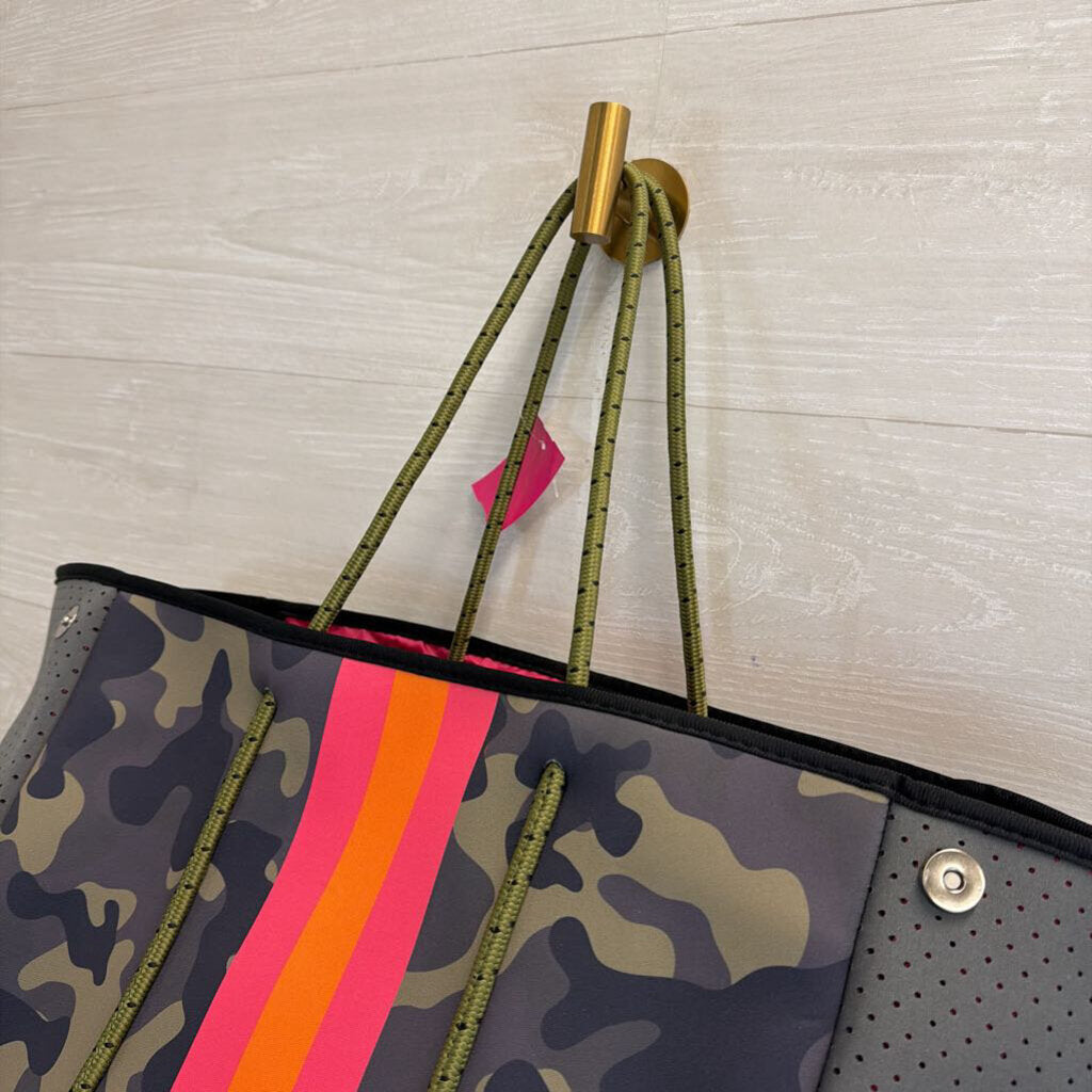 Haute Shore Green/ Multi Camo Print Neoprene Greyson Tote Bag