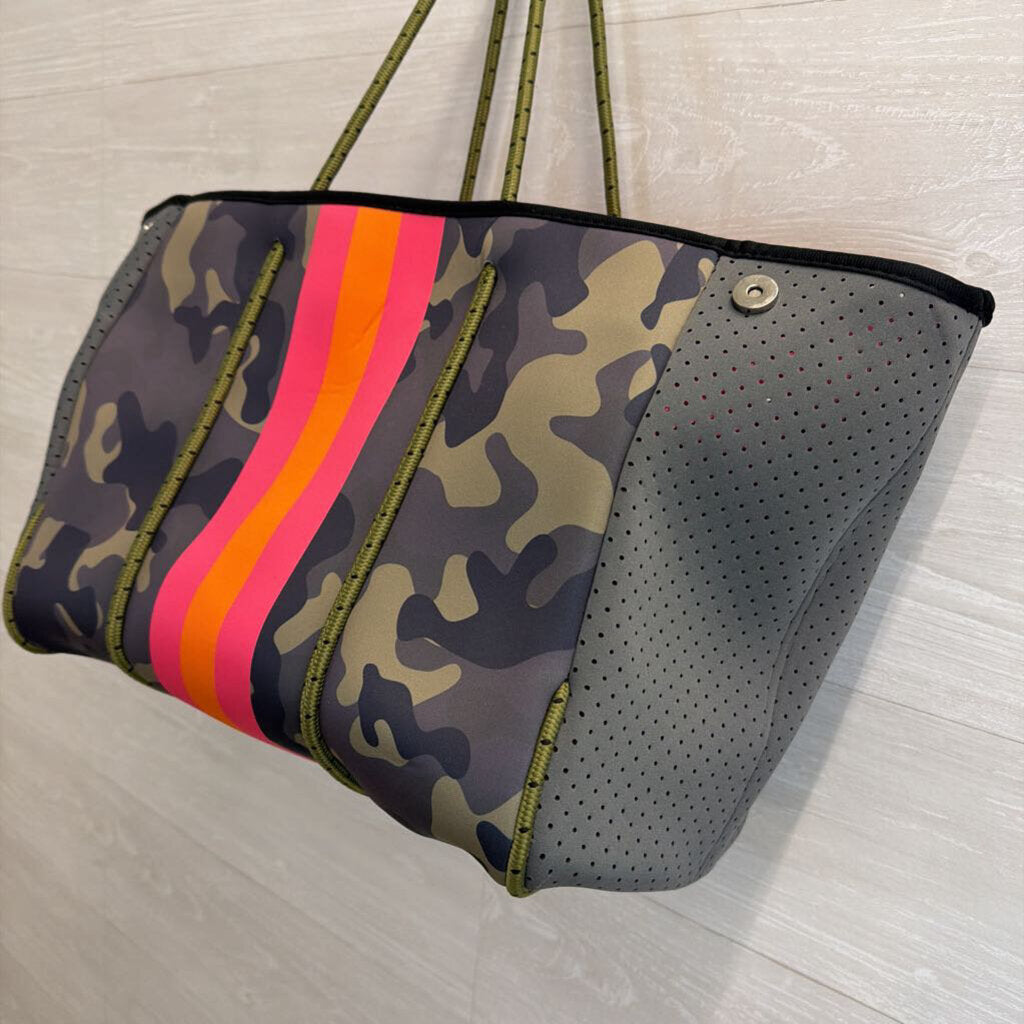 Haute Shore Green/ Multi Camo Print Neoprene Greyson Tote Bag