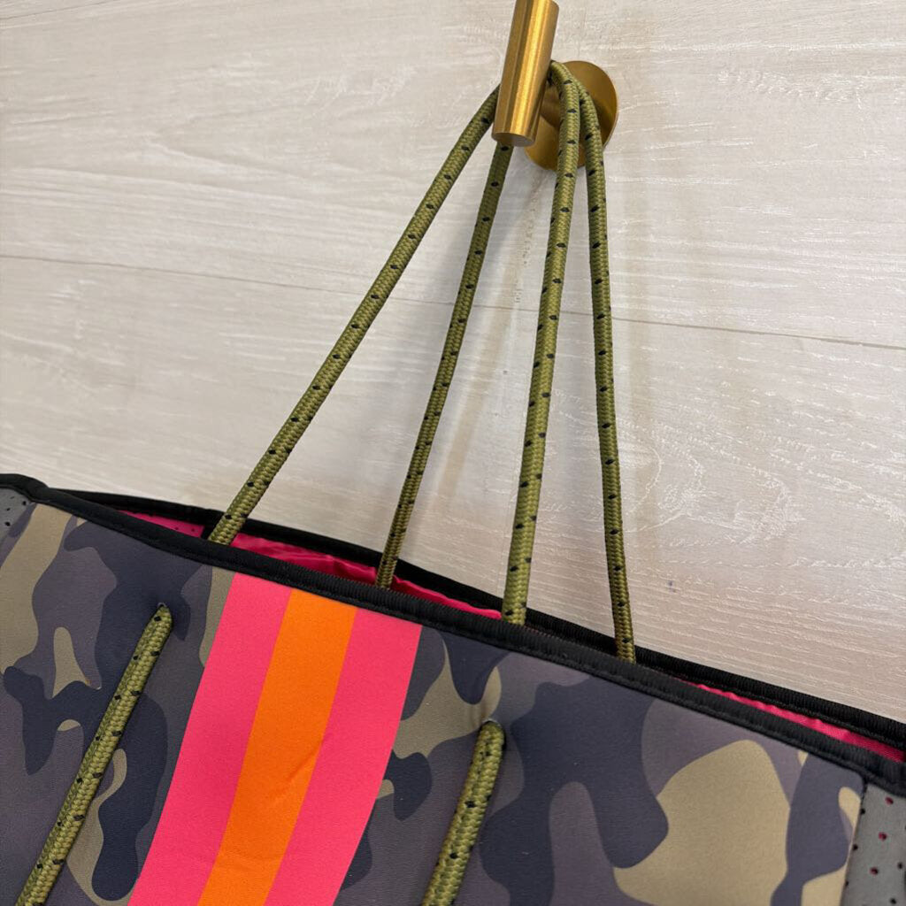 Haute Shore Green/ Multi Camo Print Neoprene Greyson Tote Bag