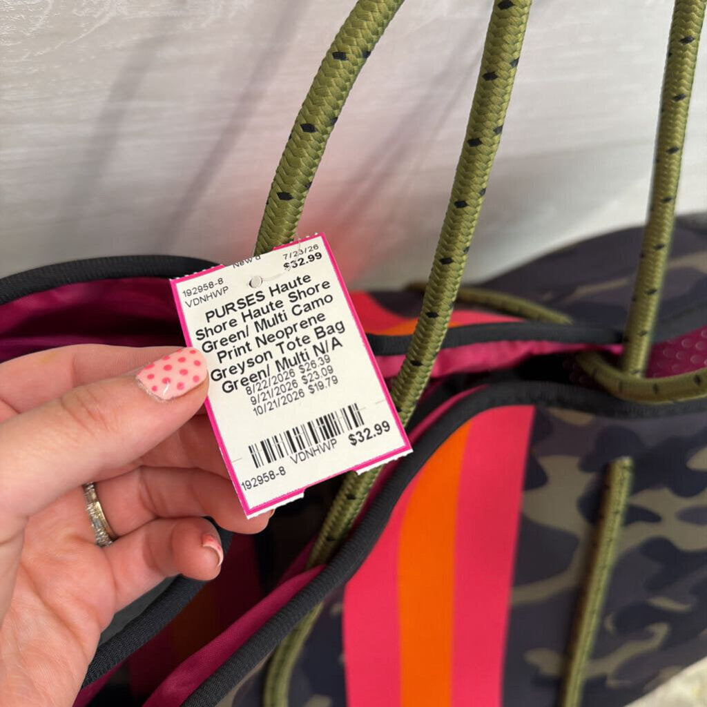 Haute Shore Green/ Multi Camo Print Neoprene Greyson Tote Bag