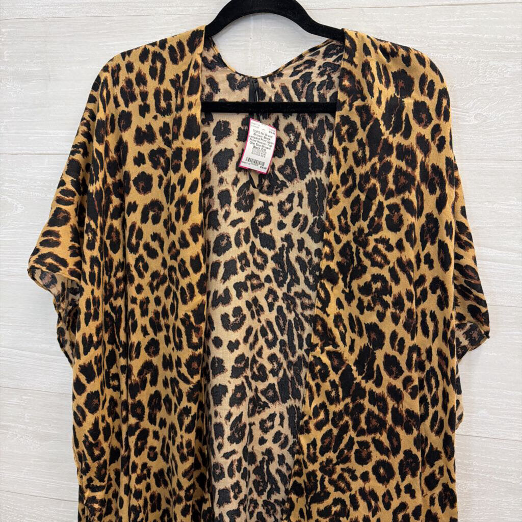 Brown/ Black Leopard Print Open Front Kimono Top One Size