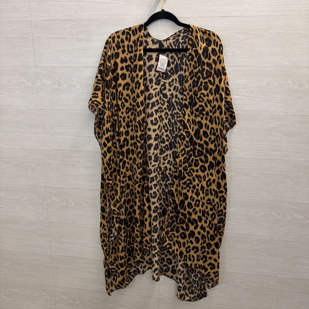 Brown/ Black Leopard Print Open Front Kimono Top One Size