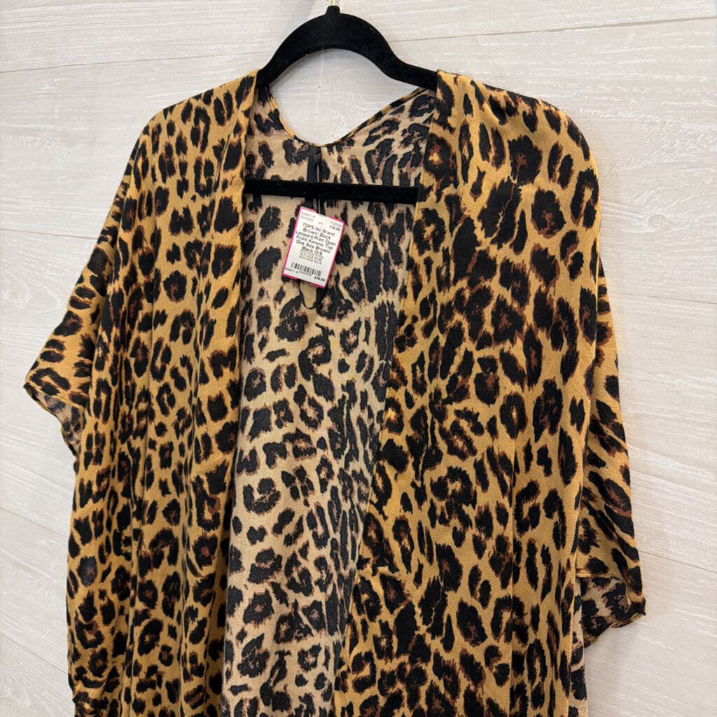 Brown/ Black Leopard Print Open Front Kimono Top One Size