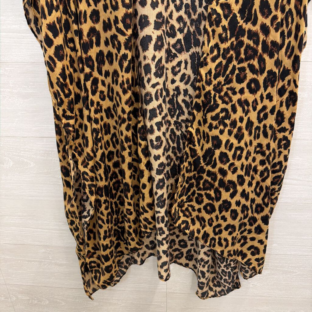 Brown/ Black Leopard Print Open Front Kimono Top One Size