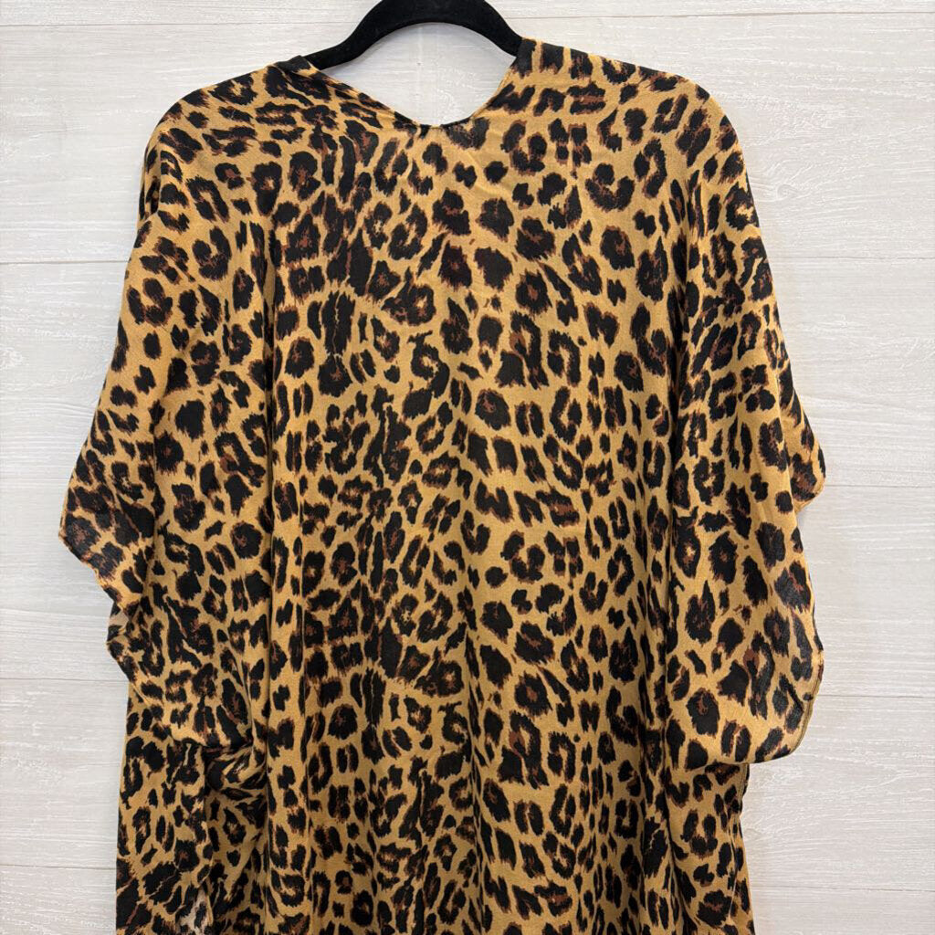 Brown/ Black Leopard Print Open Front Kimono Top One Size