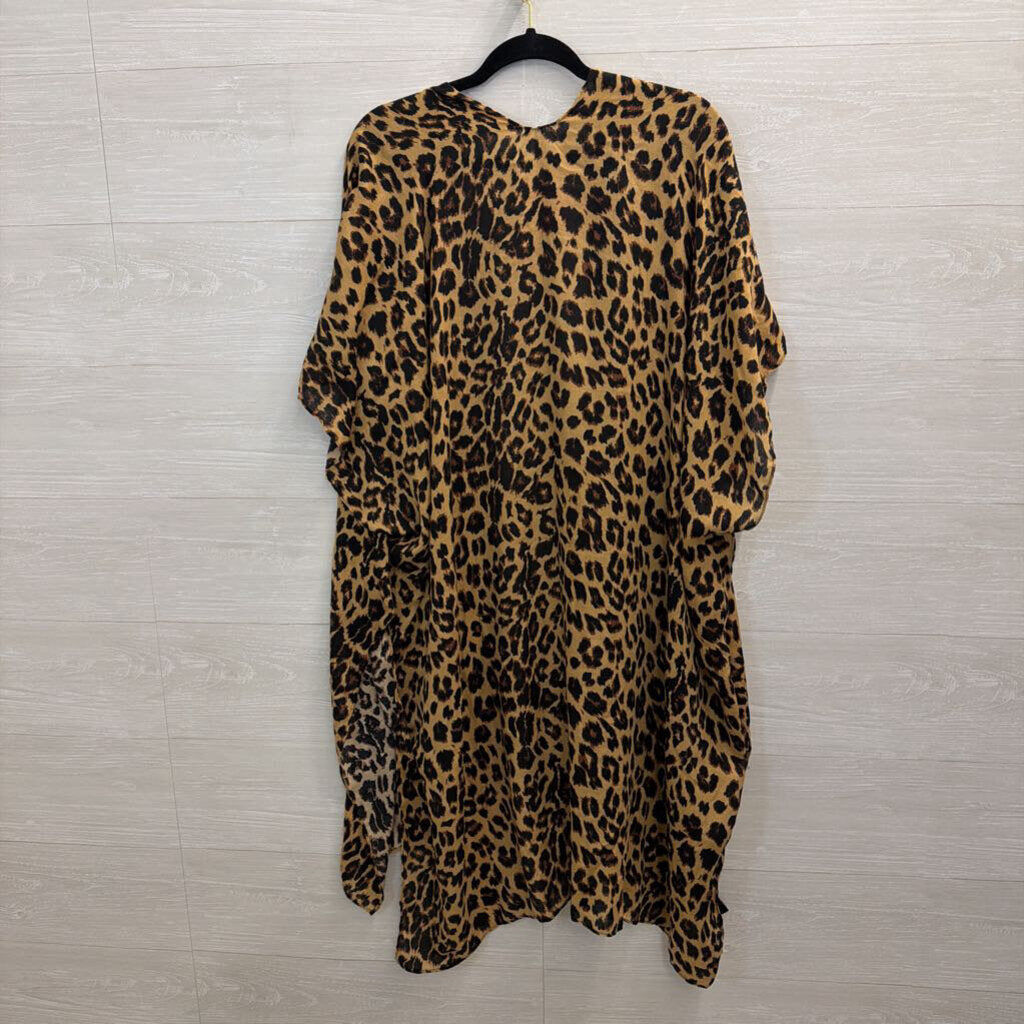 Brown/ Black Leopard Print Open Front Kimono Top One Size