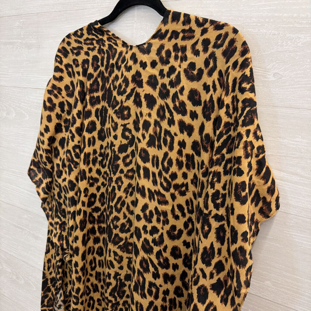 Brown/ Black Leopard Print Open Front Kimono Top One Size