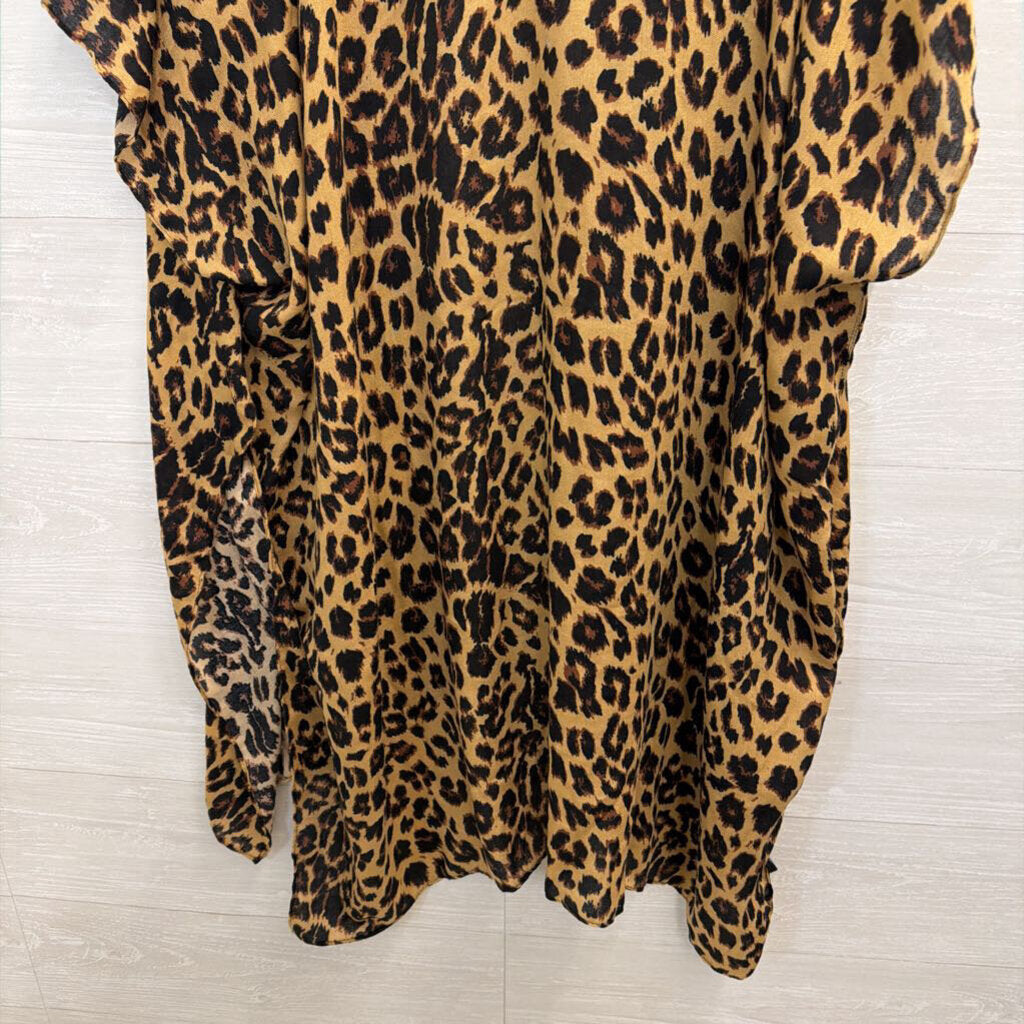 Brown/ Black Leopard Print Open Front Kimono Top One Size