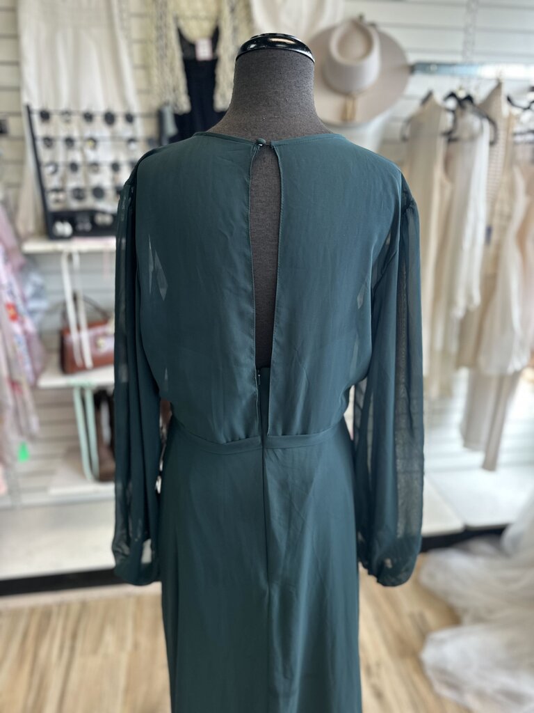 Dessy Collection Green Long Sleeve Bow Belt Long Formal Dress 12