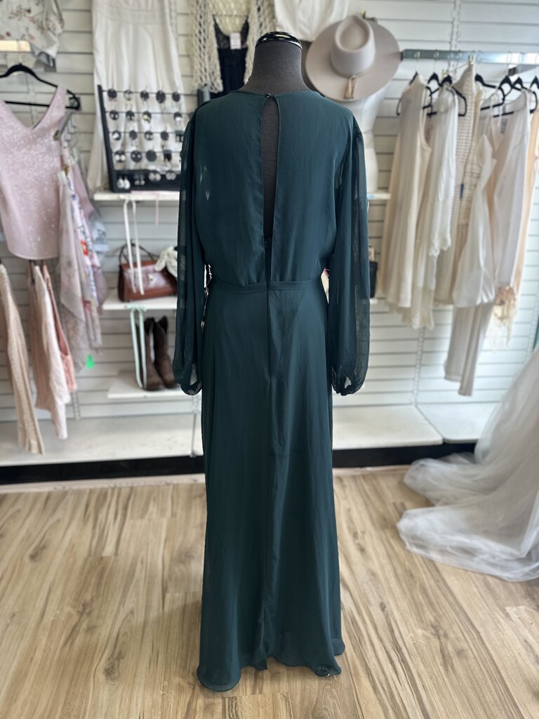 Dessy Collection Green Long Sleeve Bow Belt Long Formal Dress 12