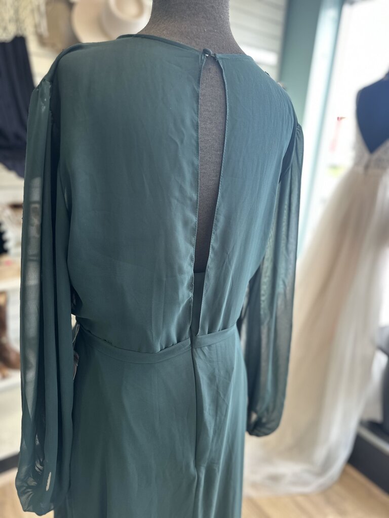 Dessy Collection Green Long Sleeve Bow Belt Long Formal Dress 12