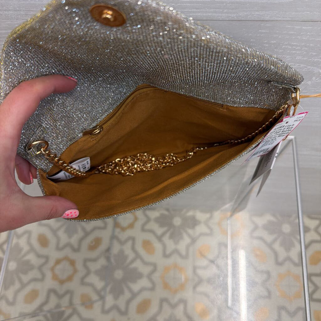 Live In Style Silver/ Gold Sparkle Envelope Crossbody Clutch Purse