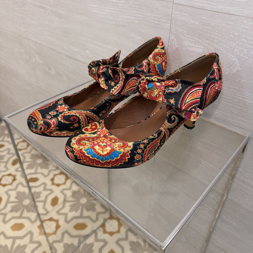 Liuruijia Multi Color Paisley Print Mary Jane Bow Heels 9