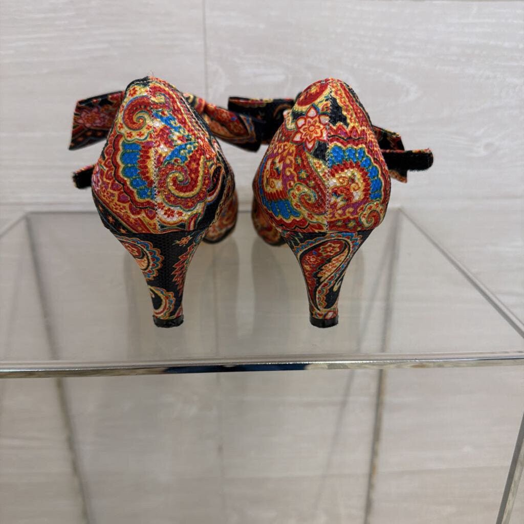 Liuruijia Multi Color Paisley Print Mary Jane Bow Heels 9