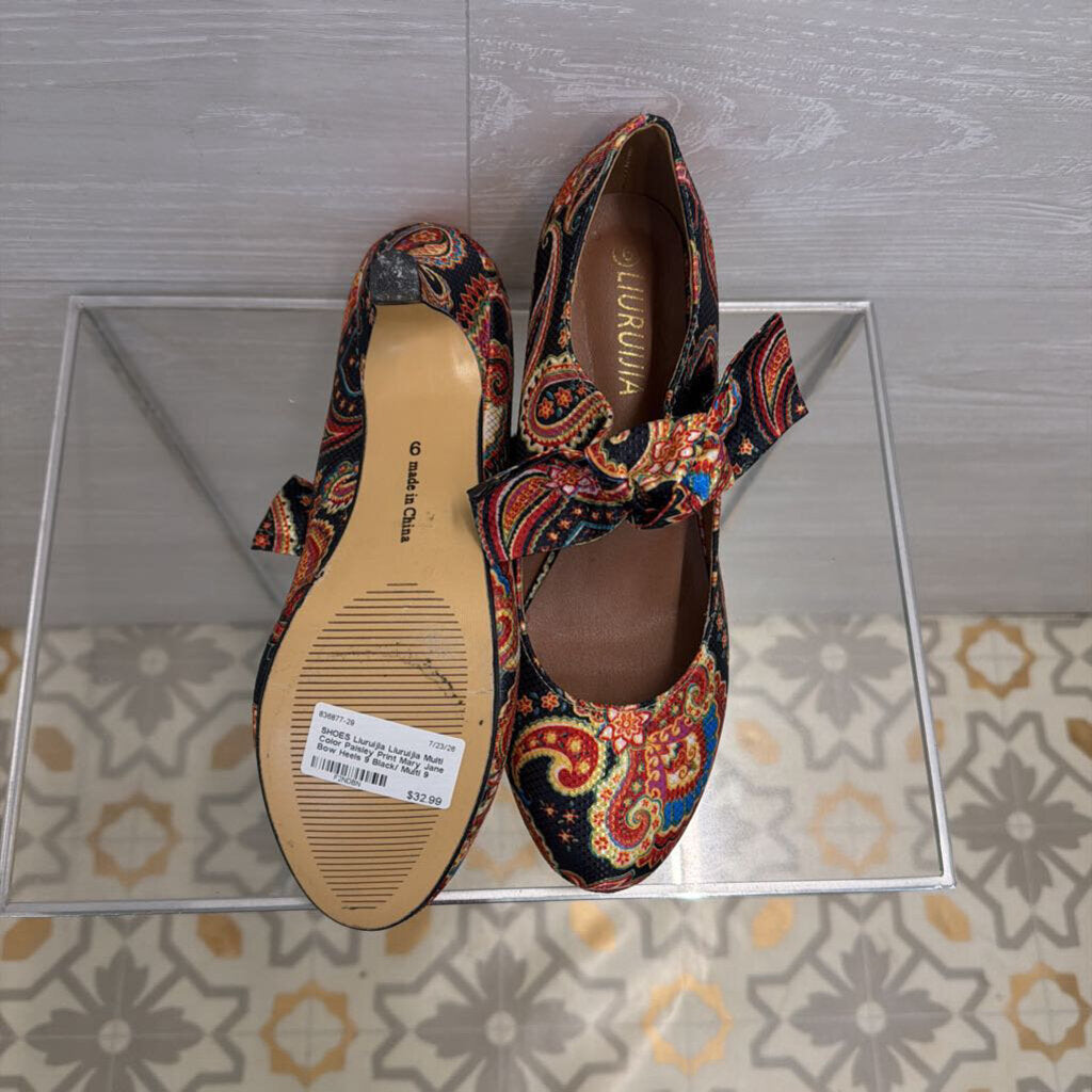 Liuruijia Multi Color Paisley Print Mary Jane Bow Heels 9