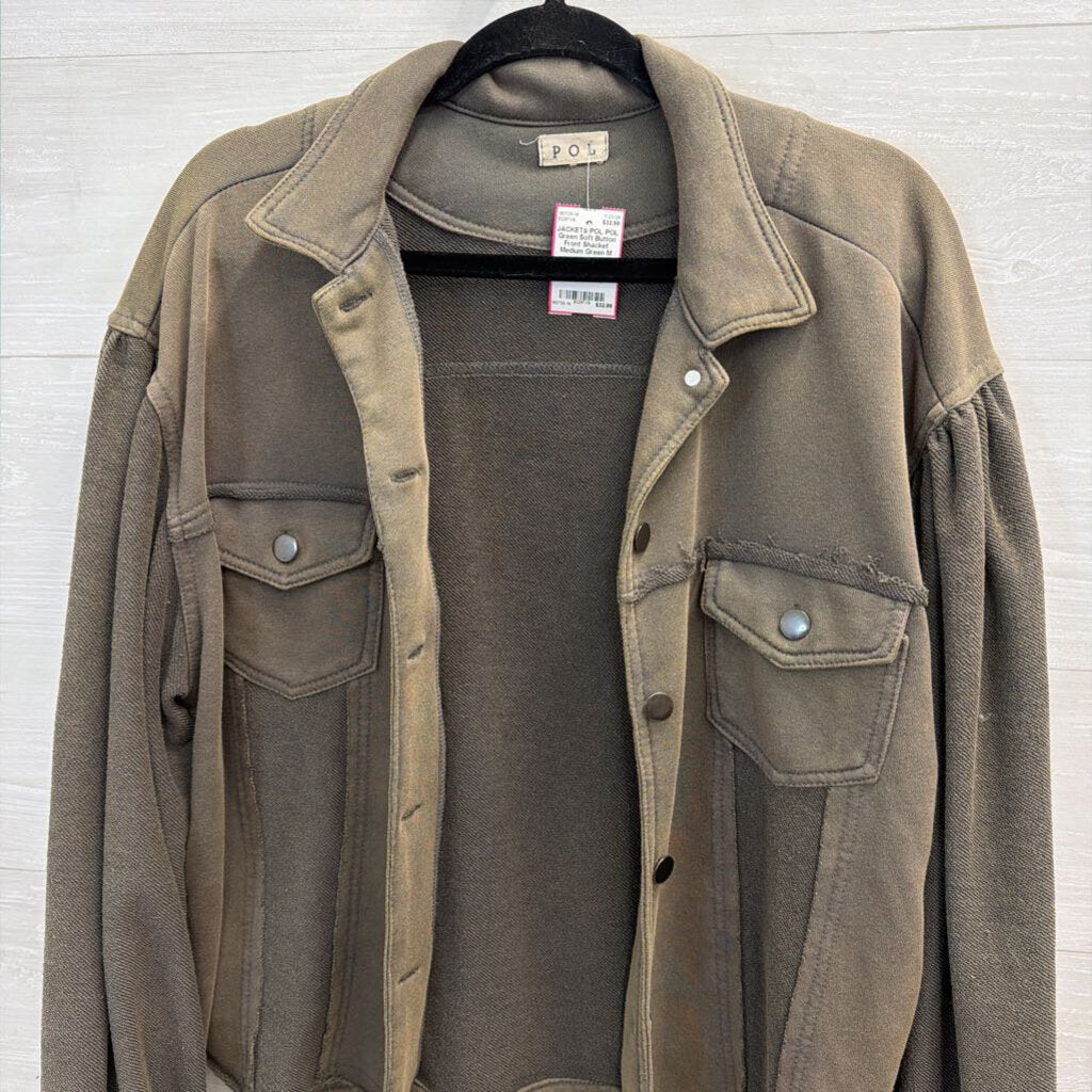 POL Green Soft Button Front Shacket Medium