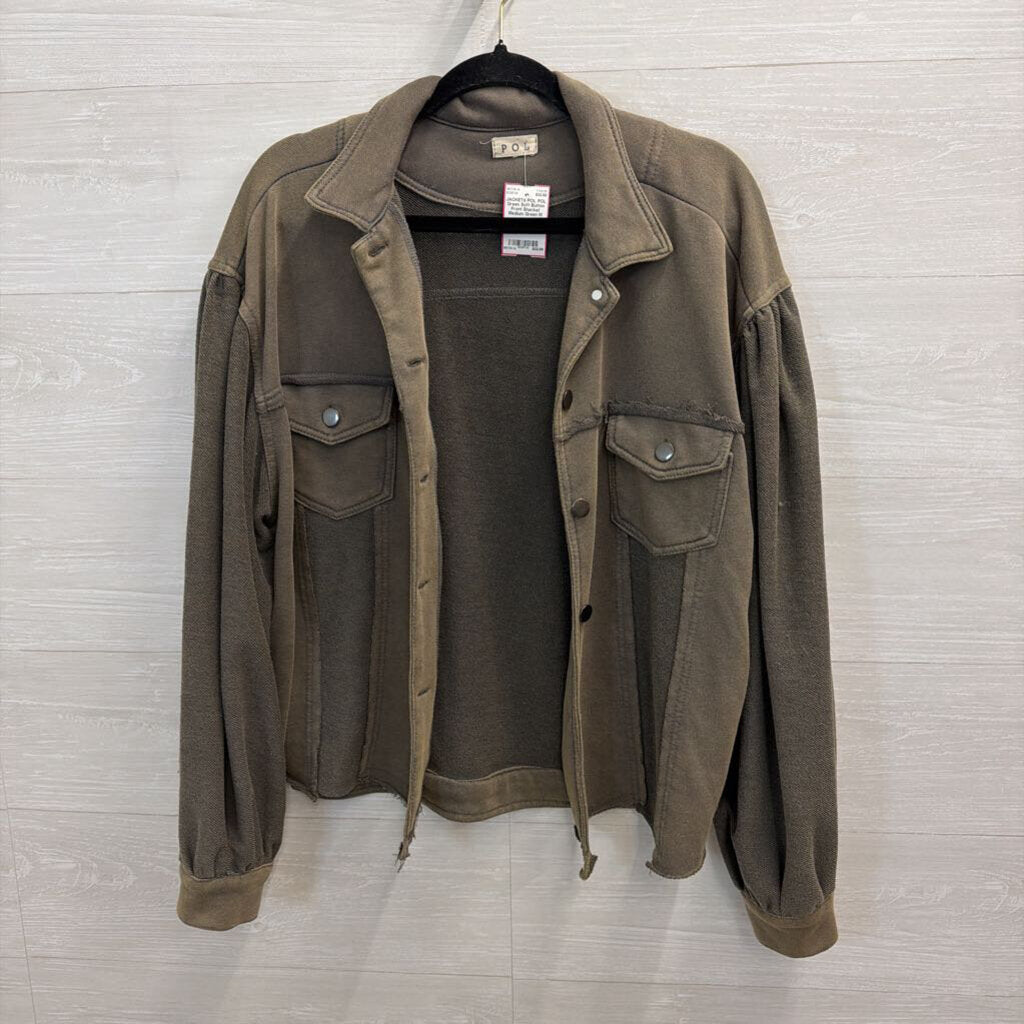 POL Green Soft Button Front Shacket Medium