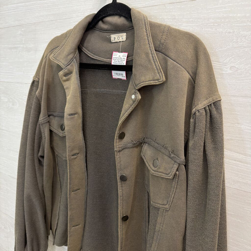 POL Green Soft Button Front Shacket Medium