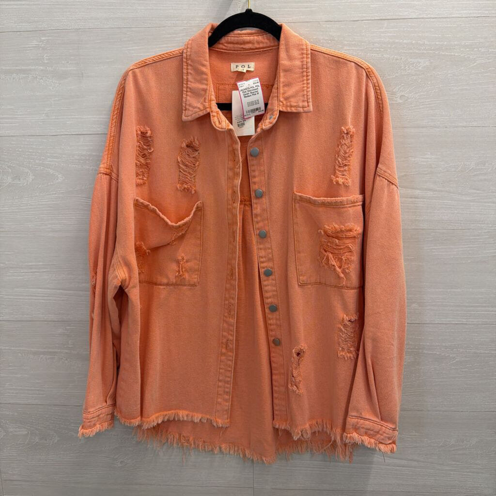 POL Pink Distressed Denim Shacket Medium